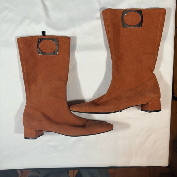 Elle Orange Suede Heeled Boots - Picture 13 of 13